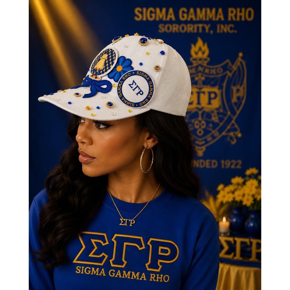 Sigma Gamma Rho SGRho Custom Rhinestone Embellished Sorority Baseball Cap White - Picture 6 of 7